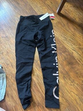 Calvin Klein Black Leggings with Pink Logo Side Stripe